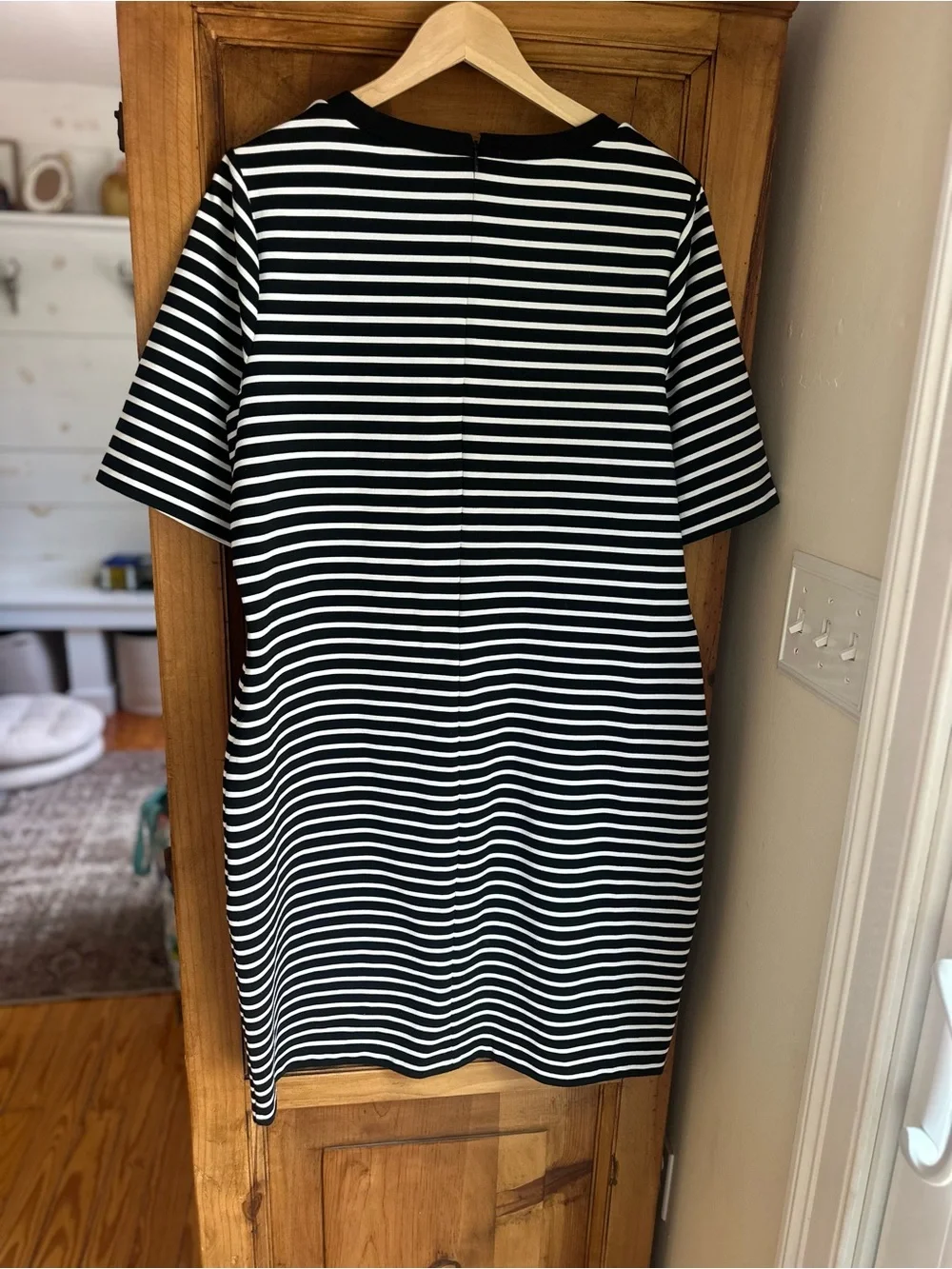 Michael Kors Black & White Striped Short Sleeve Dress 1X